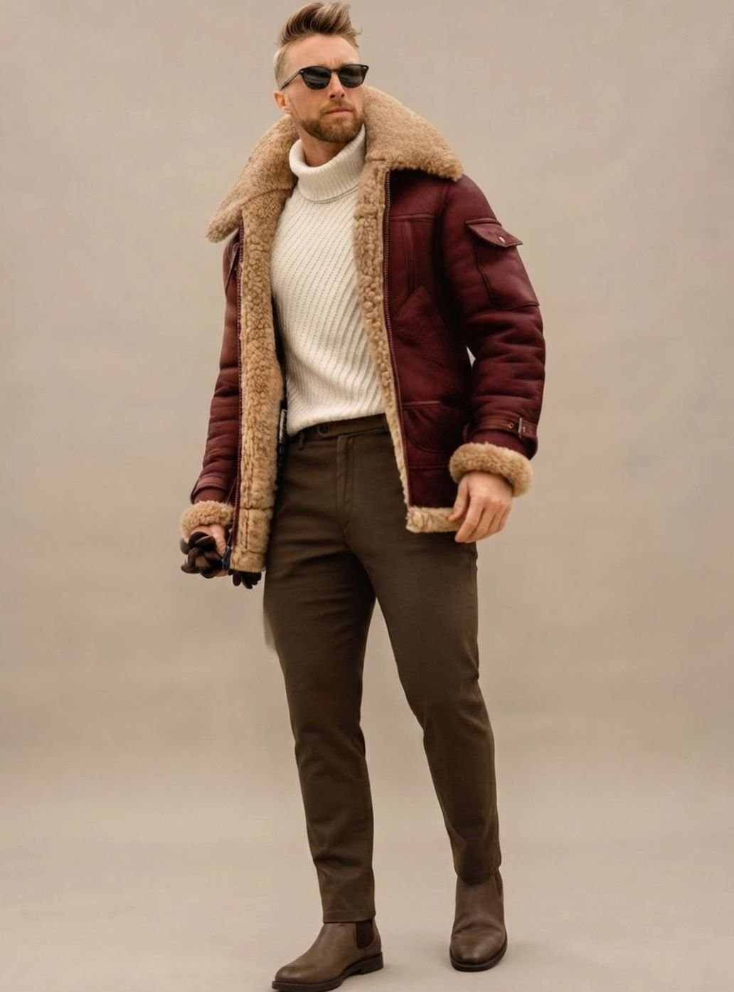 Maximilian Faux Fur Lined Leather-Look Bomber Jacket