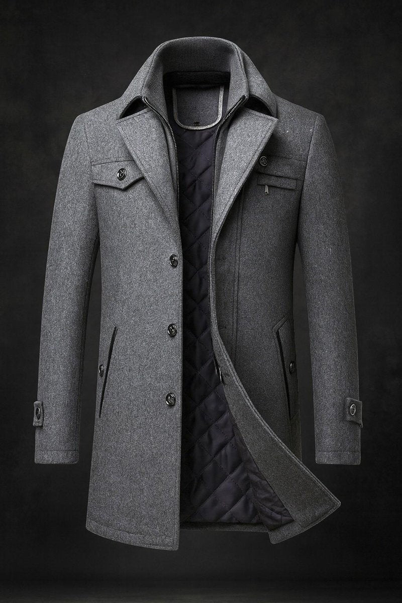 Dominik Lined Wool Coat with Double Collar