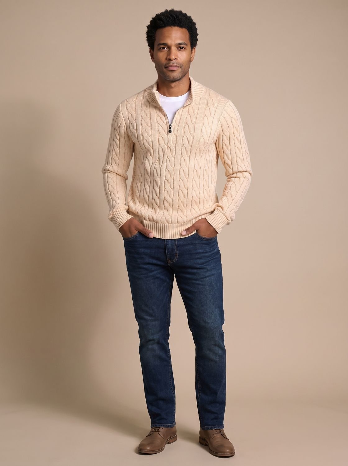 Florian Cable Knit Zip Mock Neck Sweater