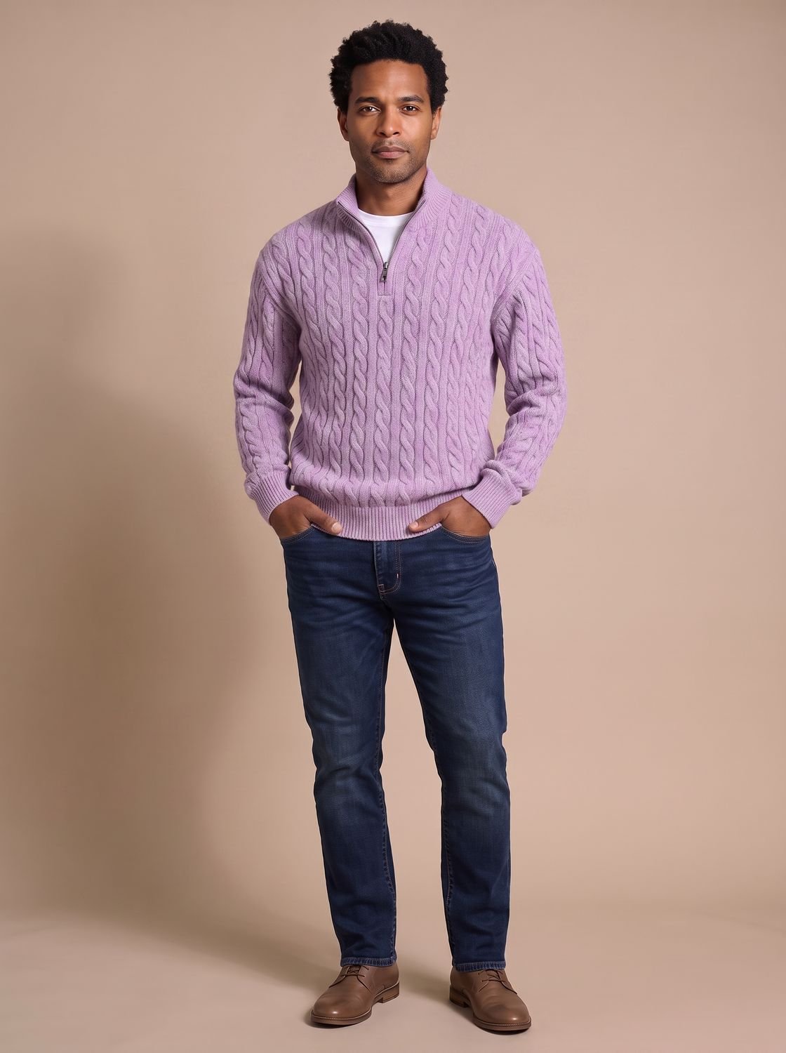 Florian Cable Knit Zip Mock Neck Sweater
