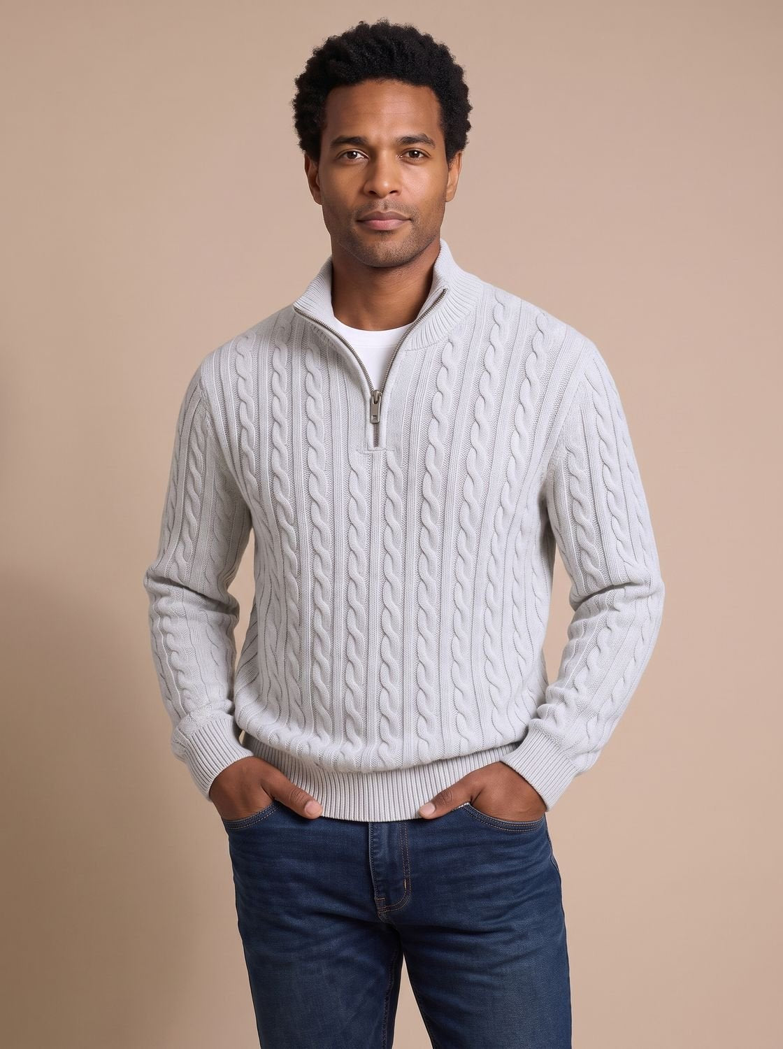Florian Cable Knit Zip Mock Neck Sweater