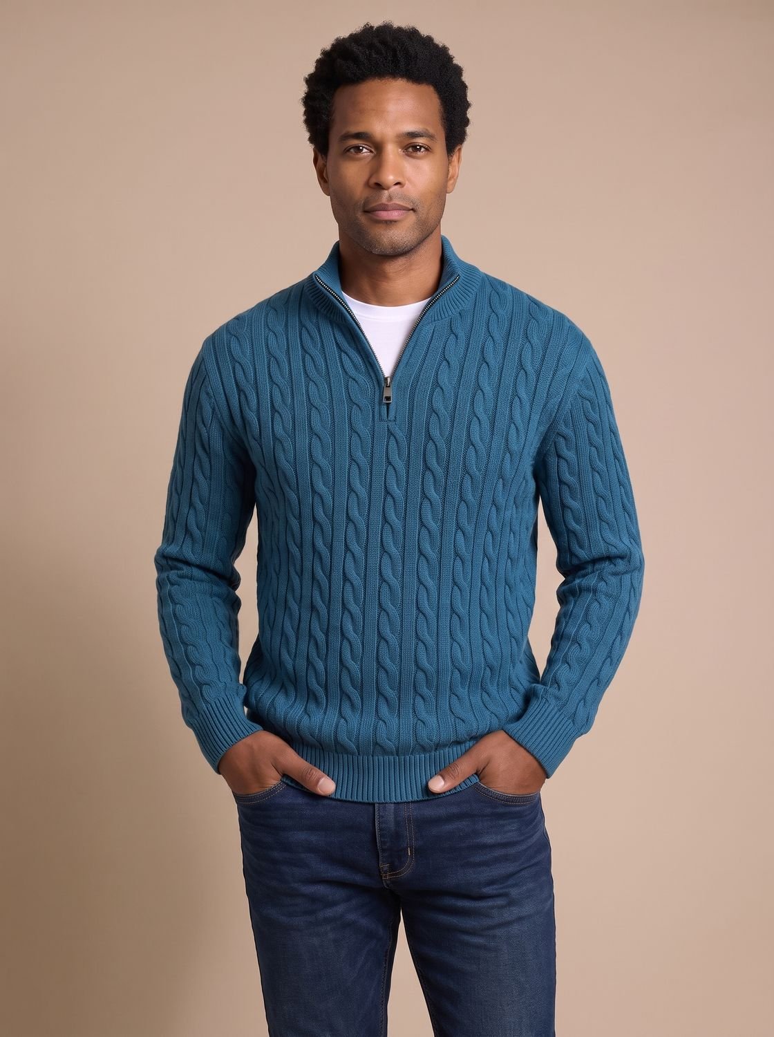 Florian Cable Knit Zip Mock Neck Sweater