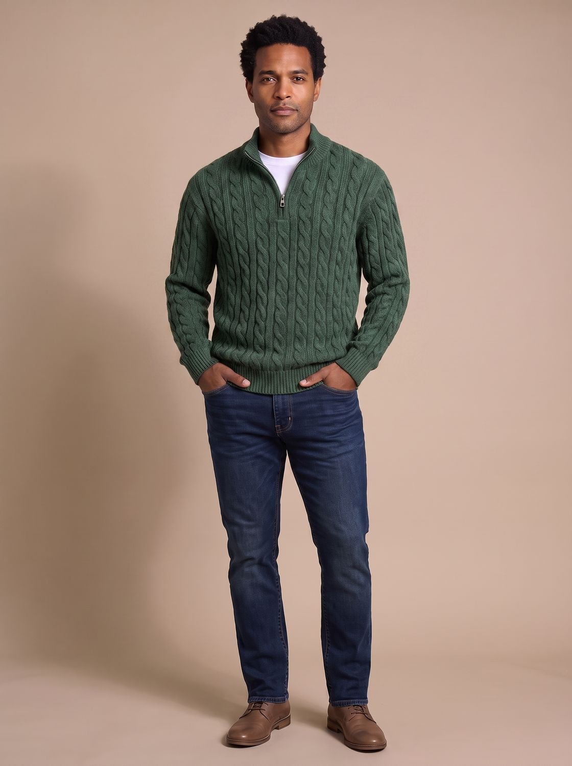 Florian Cable Knit Zip Mock Neck Sweater