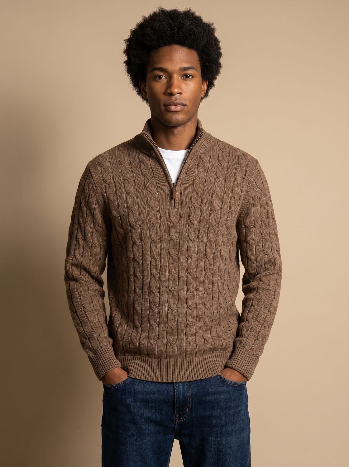 Florian Cable Knit Zip Mock Neck Sweater