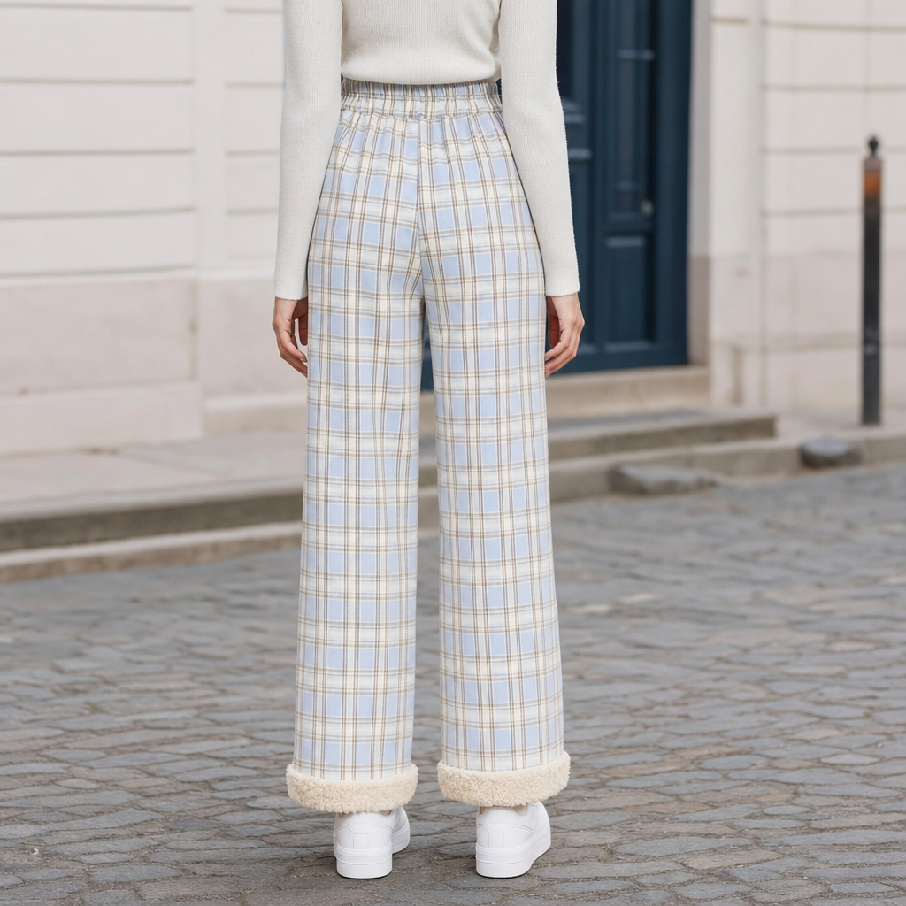 Blythe checked wide leg trousers, back view