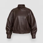 Kingsley cropped faux leather bomber in chocolate brown, product shot