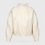 Kingsley cropped faux leather bomber in cream, product shot