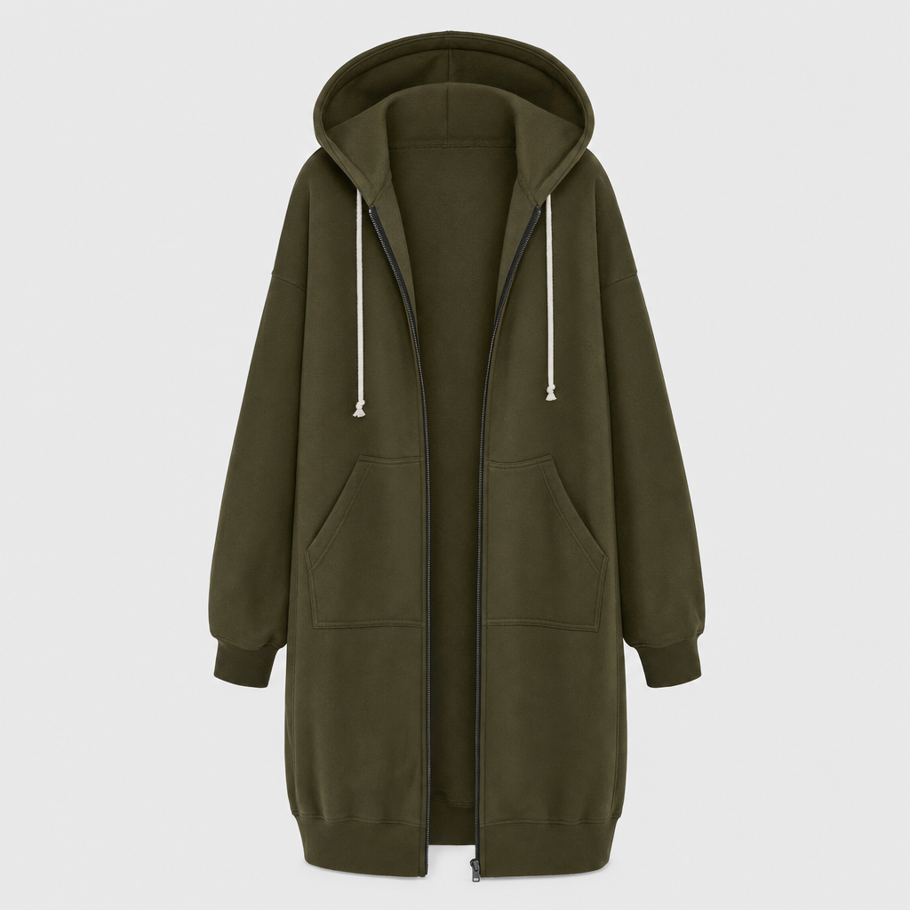 Rowley oversized zip hoodie in olive green, product shot