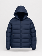Everett hooded down puffer in deep navy, product shot