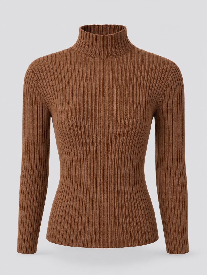 Whitby textured turtleneck sweater in chocolate brown, product shot