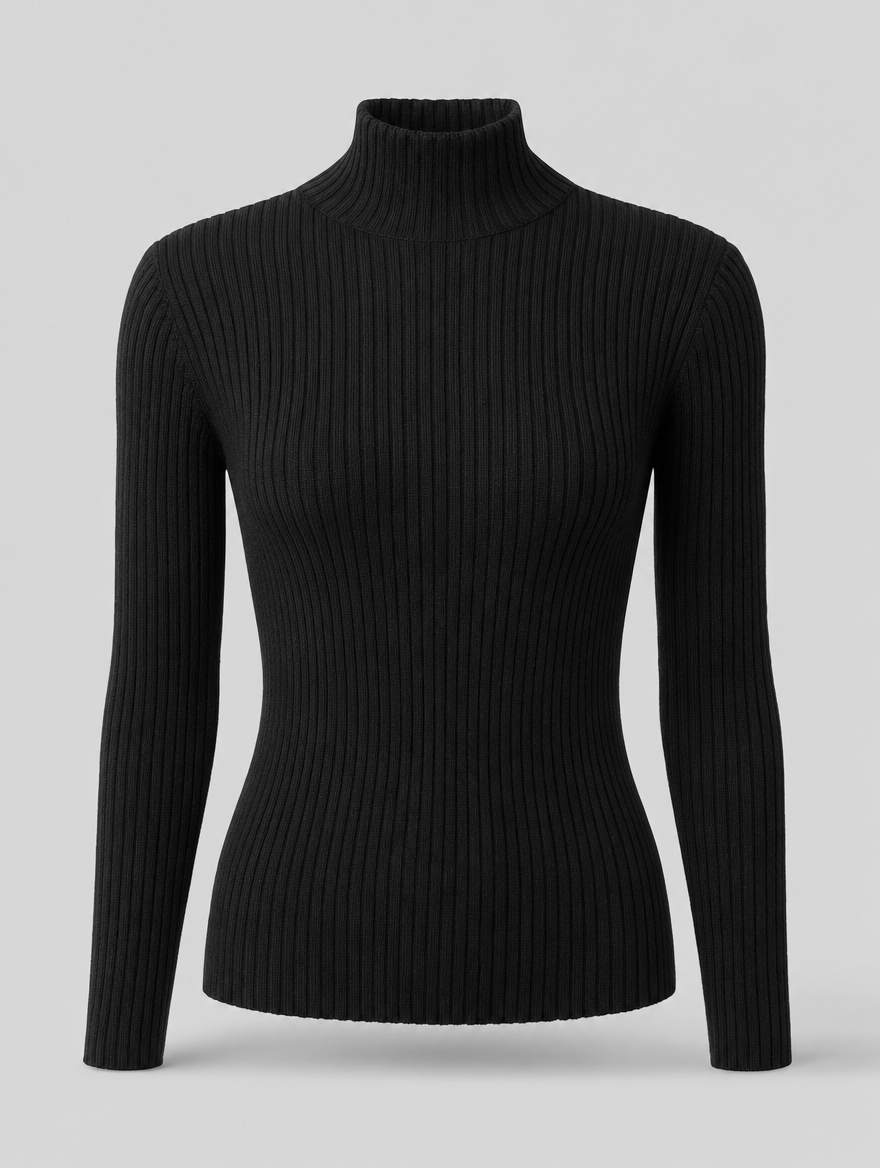 Whitby textured turtleneck sweater in black, product shot