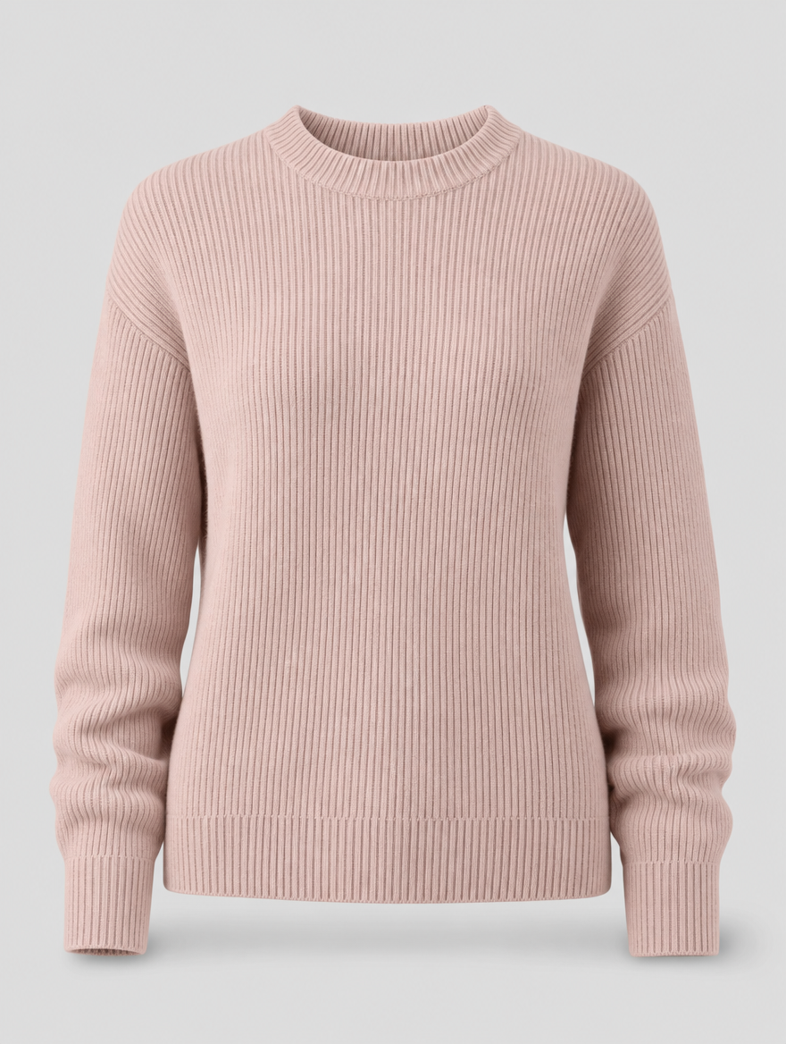 Lorne soft crew neck sweater in blush pink, product shot