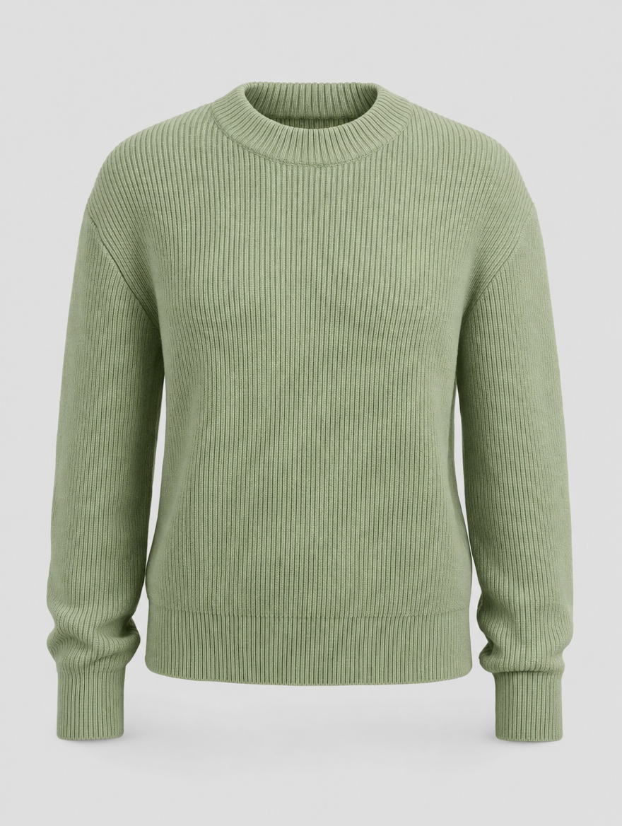 Lorne soft crew neck sweater in sage green, product shot