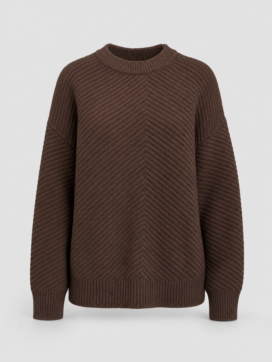 Ashby waffle knit sweater in chocolate brown, product shot