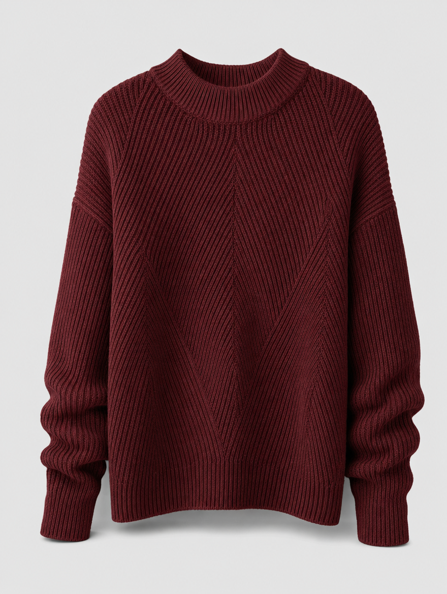 Ashby waffle knit sweater in burgundy, product shot