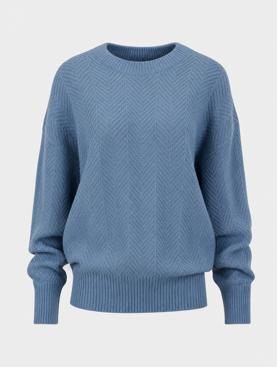 Ashby waffle knit sweater in denim blue, product shot