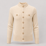 Selby button mock neck knit in beige, product shot