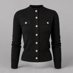 Selby button mock neck knit in black, product shot