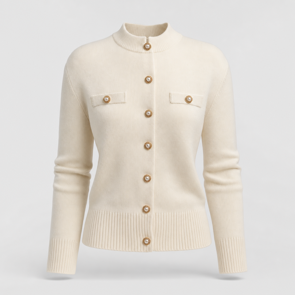 Selby button mock neck knit in cream, product shot