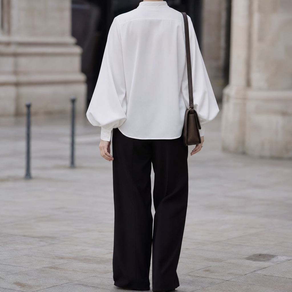 Aldford balloon sleeve blouse, back view