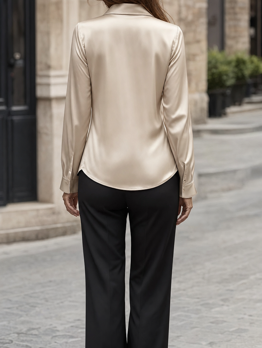 Verity satin cowl neck top, back view