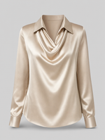 Verity satin cowl neck top in champagne, product shot