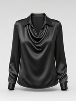 Verity satin cowl neck top in black, product shot