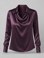 Verity satin cowl neck top in deep plum, product shot