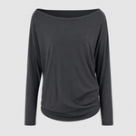 Ashwell draped boat neck top in charcoal grey, product shot