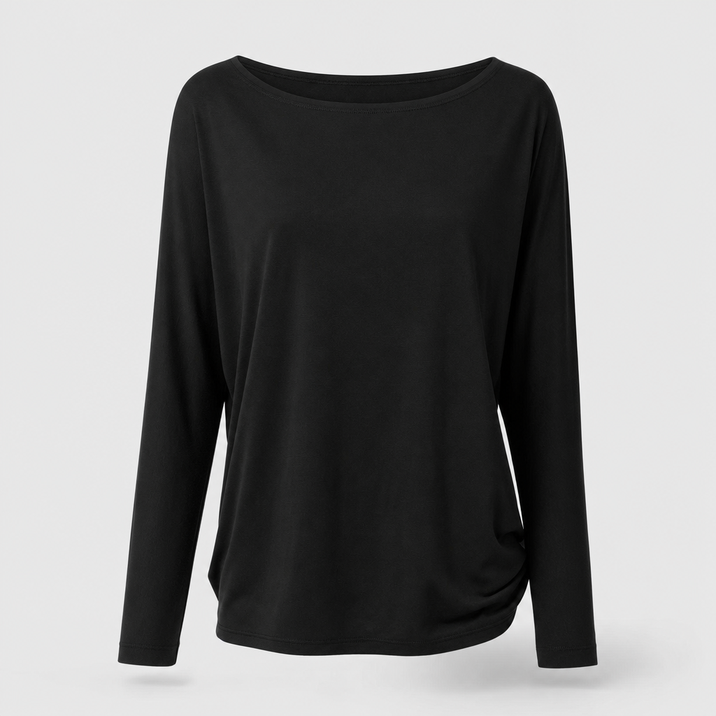 Ashwell draped boat neck top in black, product shot