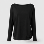 Ashwell draped boat neck top in black, product shot