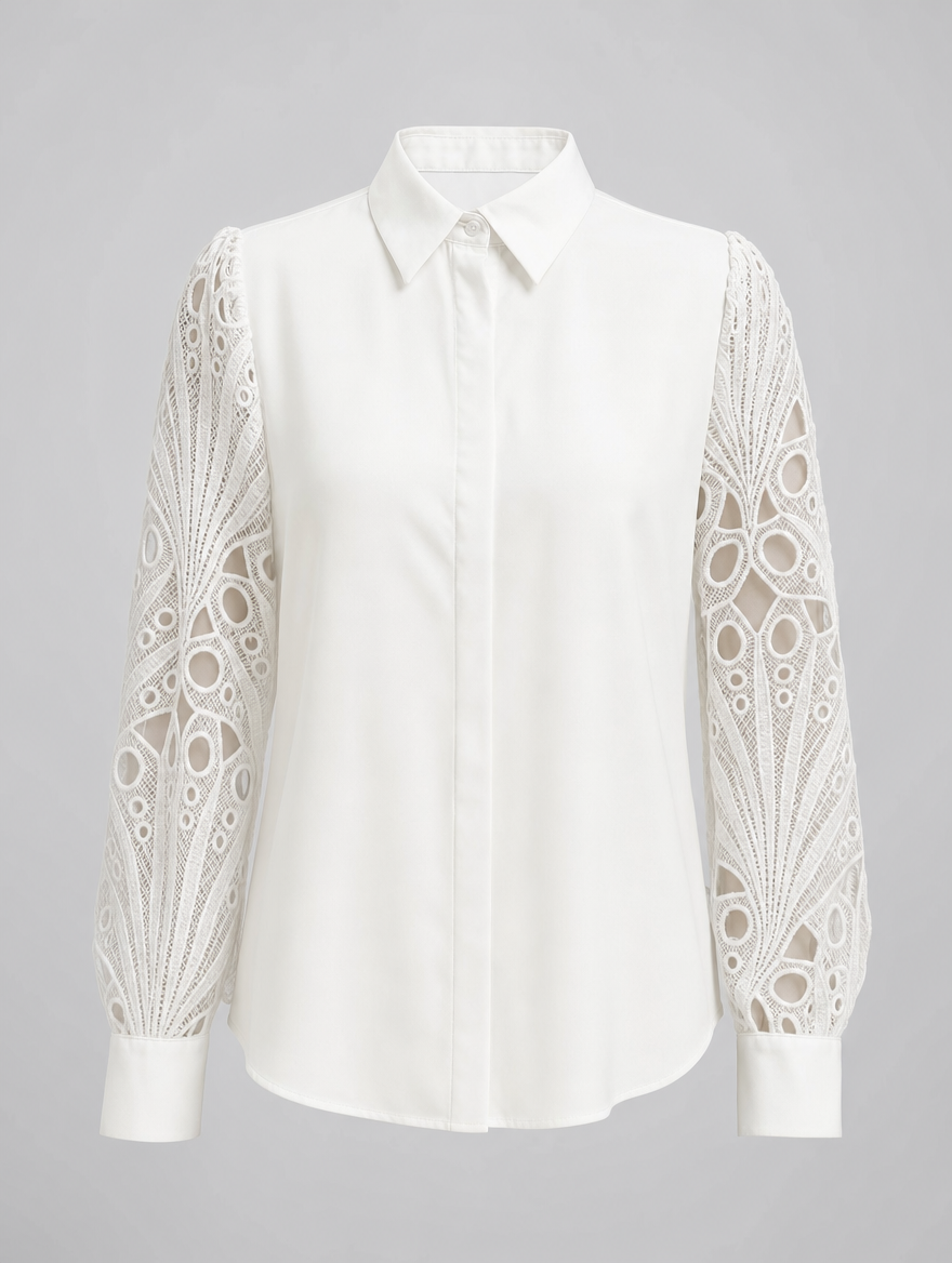 Hollis lace panel blouse in white, product shot