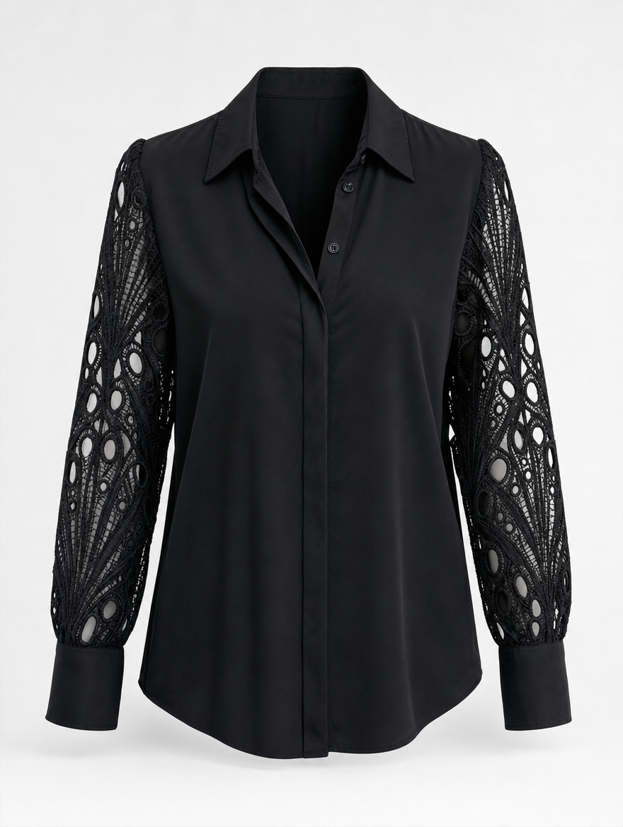 Hollis lace panel blouse in black, product shot