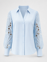 Hollis lace panel blouse in soft blue, product shot