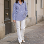 Tarrant striped cotton shirt, front view on model