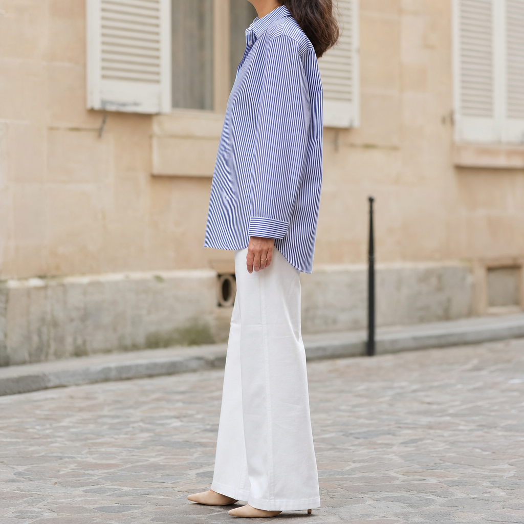 Tarrant striped cotton shirt, side profile view