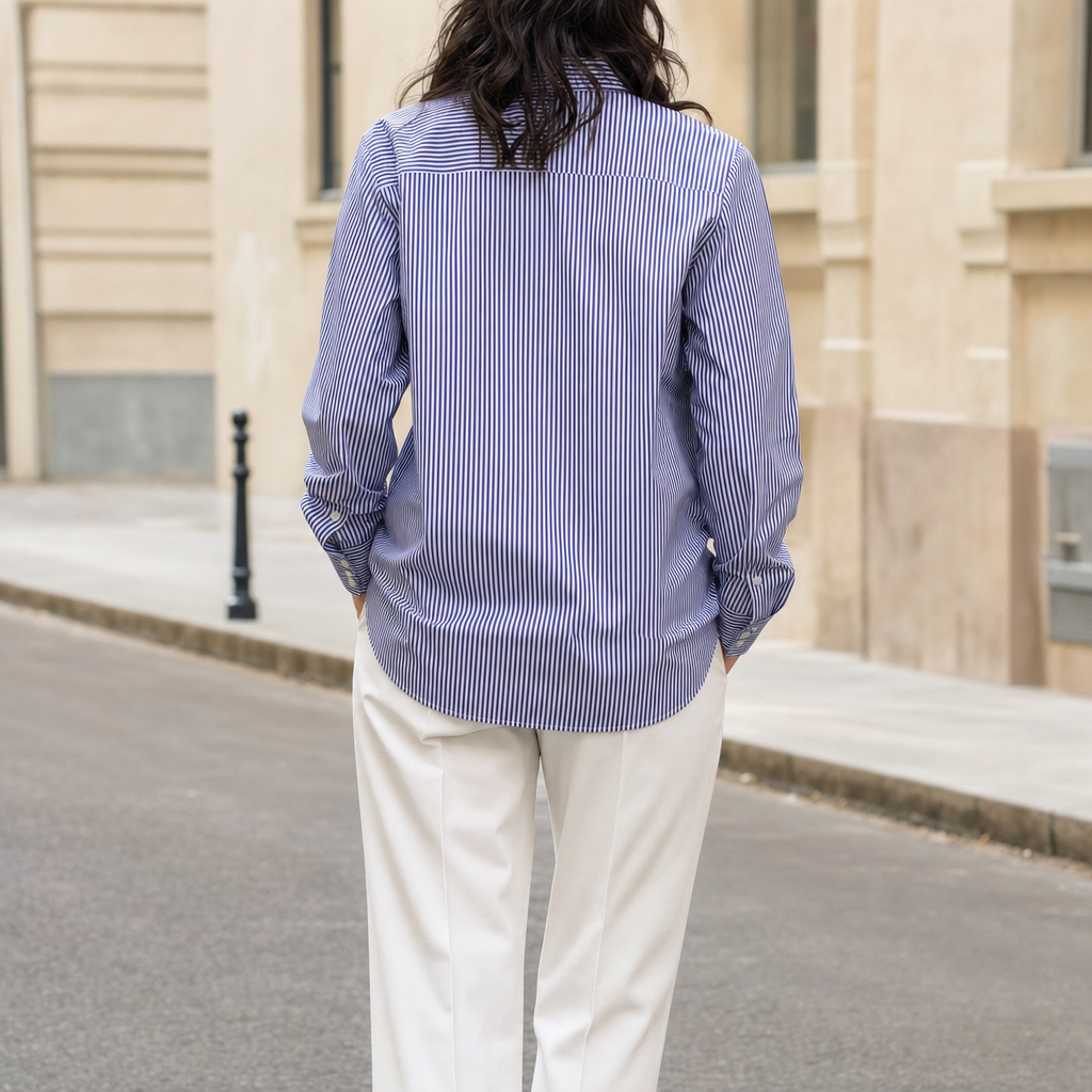 Tarrant striped cotton shirt, back view