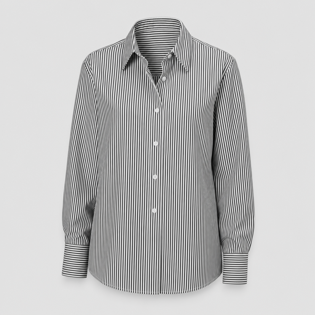 Tarrant striped cotton shirt in black stripe, product shot