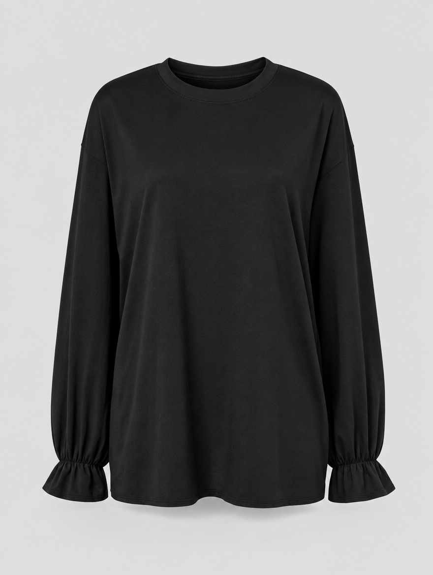 Elsbeth ruffle cuff blouse in black, product shot