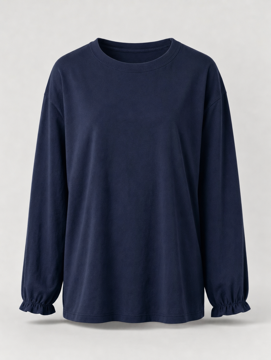Elsbeth ruffle cuff blouse in navy, product shot