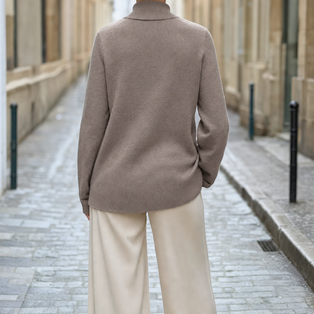 Roswell soft knit turtleneck, back view