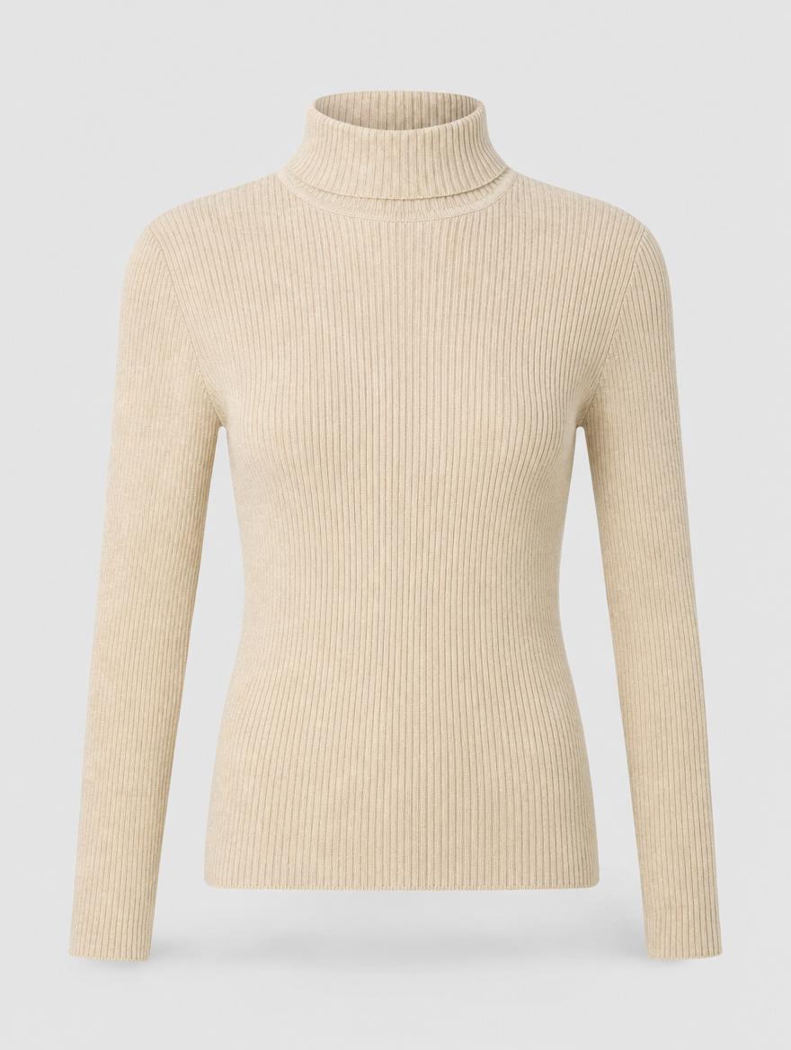 Penrose fine knit turtleneck in oatmeal, product shot