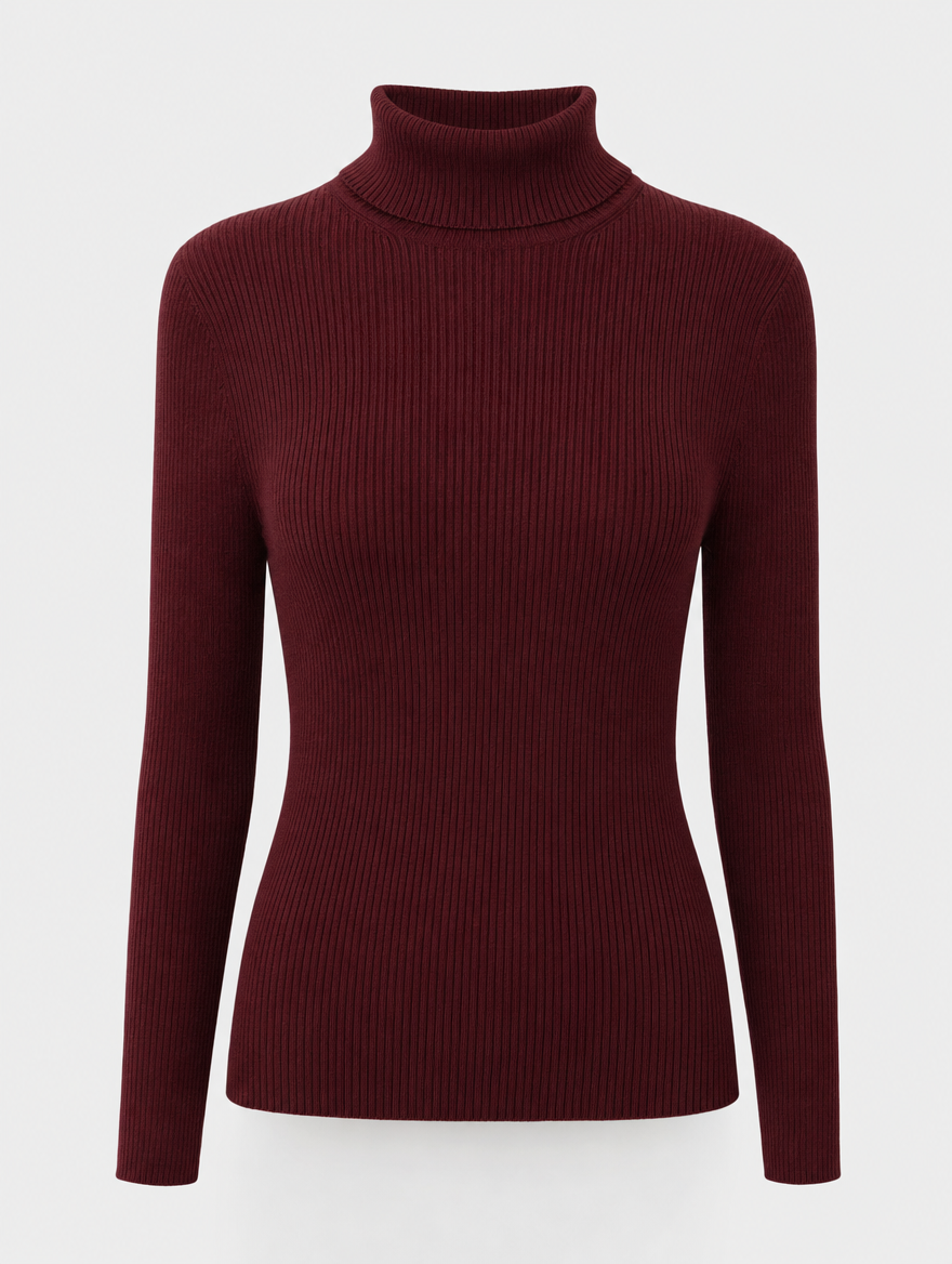 Penrose fine knit turtleneck in burgundy, product shot