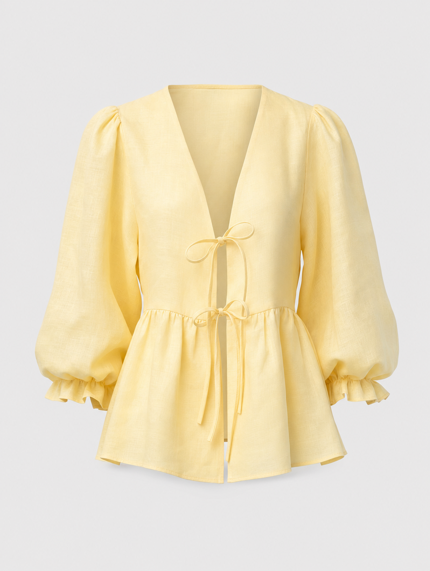 Marisol tie waist blouse in butter yellow, product shot