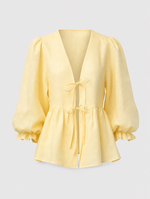 Marisol tie waist blouse in butter yellow, product shot