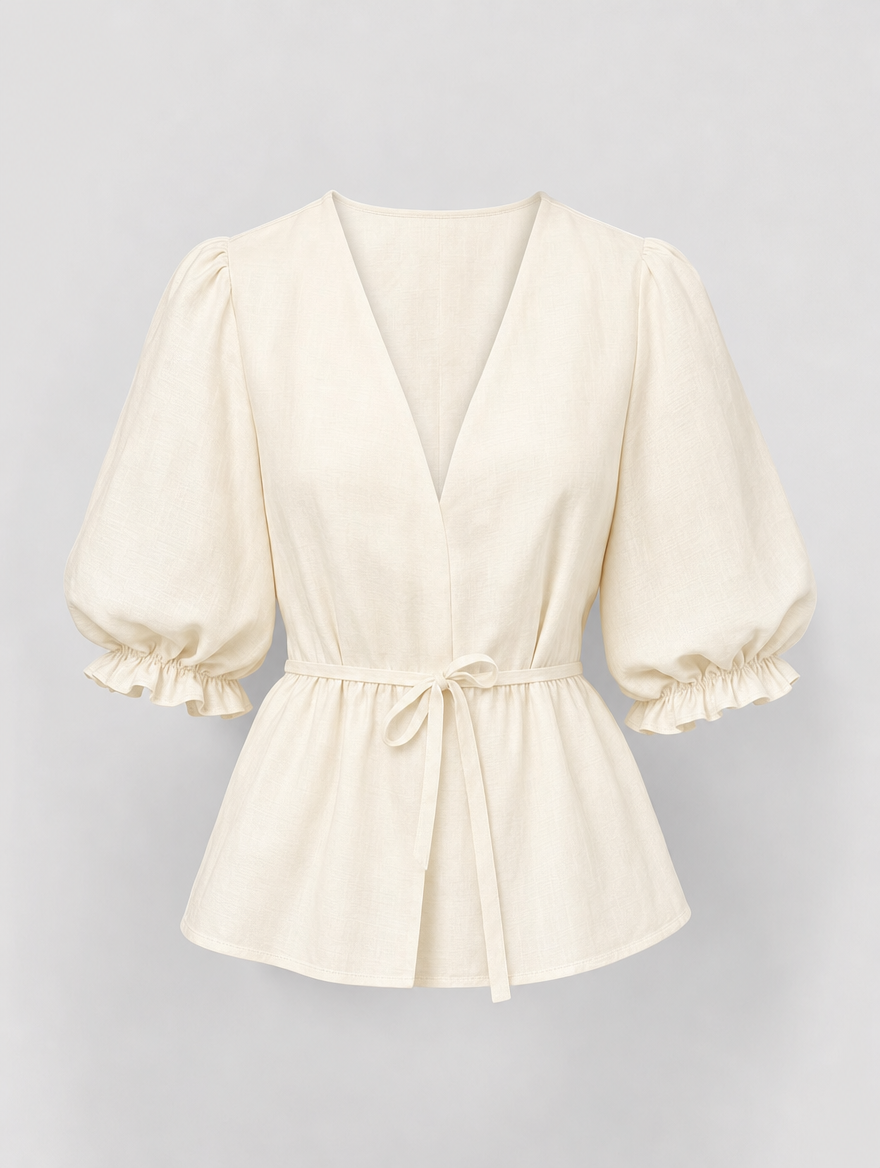 Marisol tie waist blouse in ivory, product shot