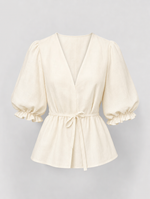 Marisol tie waist blouse in ivory, product shot