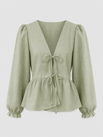Marisol tie waist blouse in sage green, product shot
