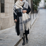 Halloway check blanket scarf in grey check, product shot