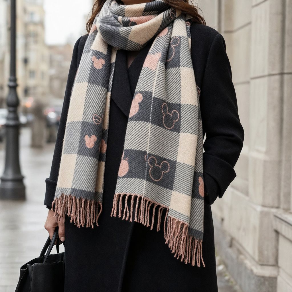 Halloway check blanket scarf, side view showing the drape